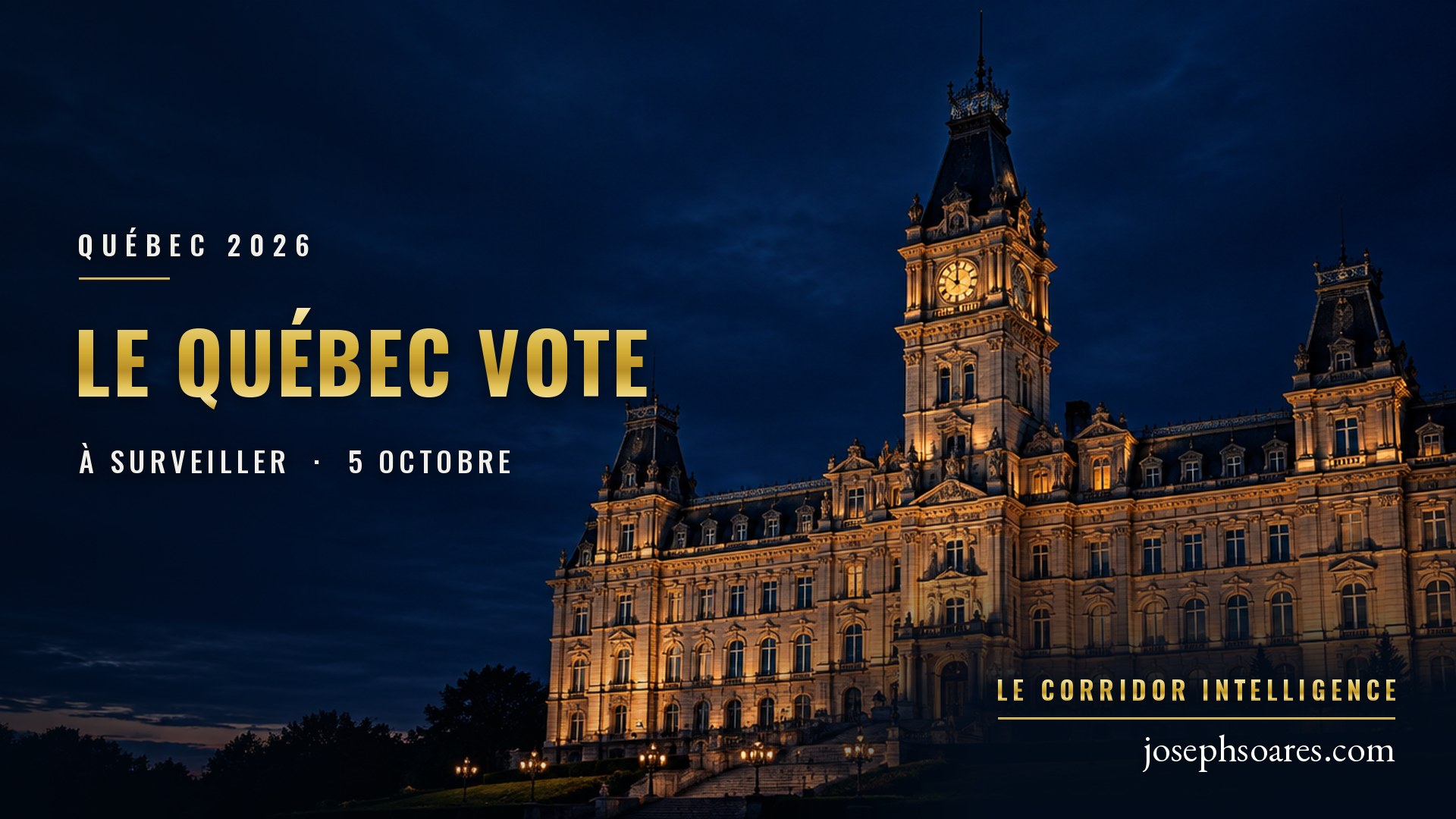 Le Québec vote : l’Assemblée nationale à la tombée du jour (illustration), Le Corridor Intelligence
